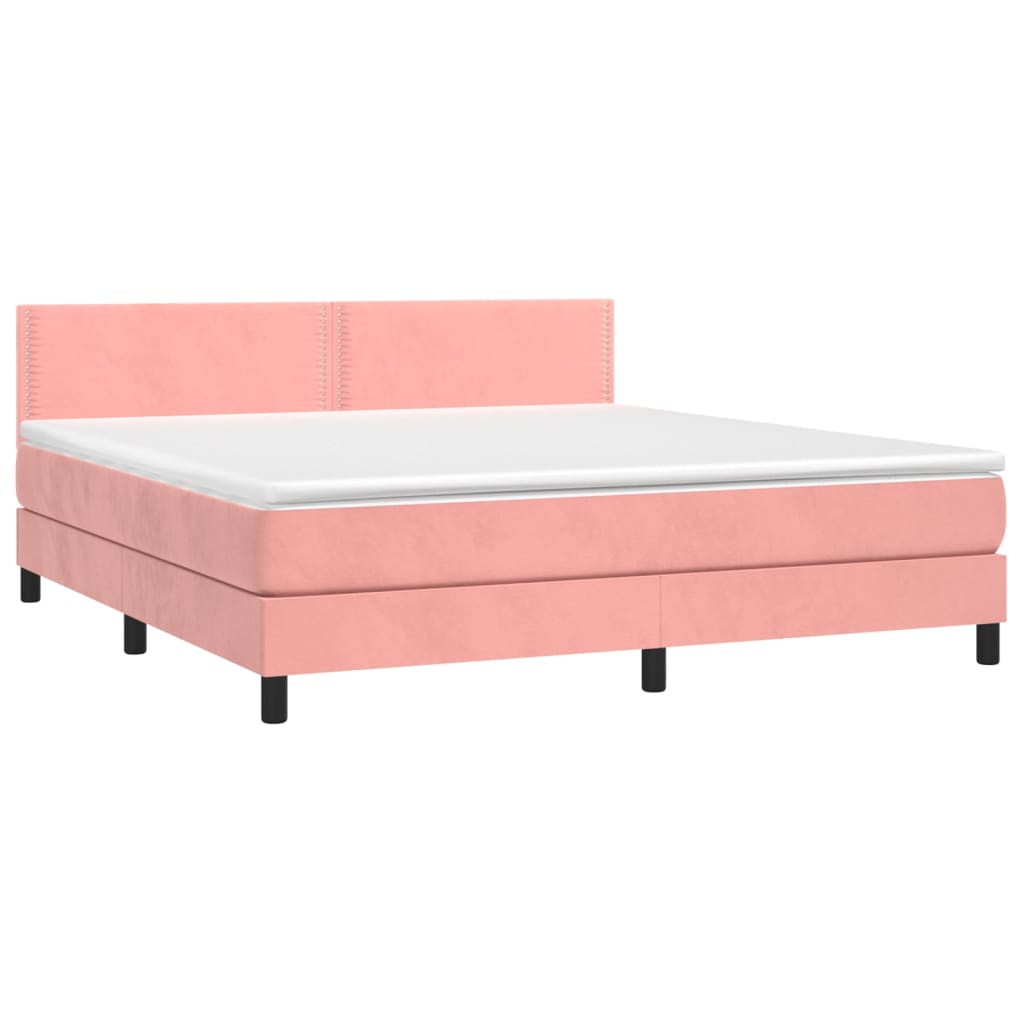 vidaXL Boxspringbett mit Matratze & LED Rosa 160x200 cm Samt