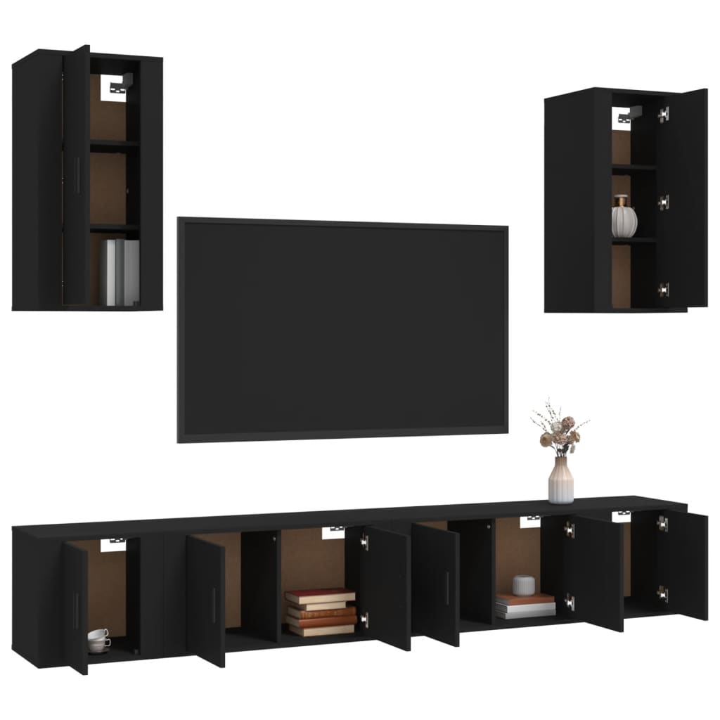 vidaXL 6-tlg. TV-Schrank-Set Schwarz Holzwerkstoff