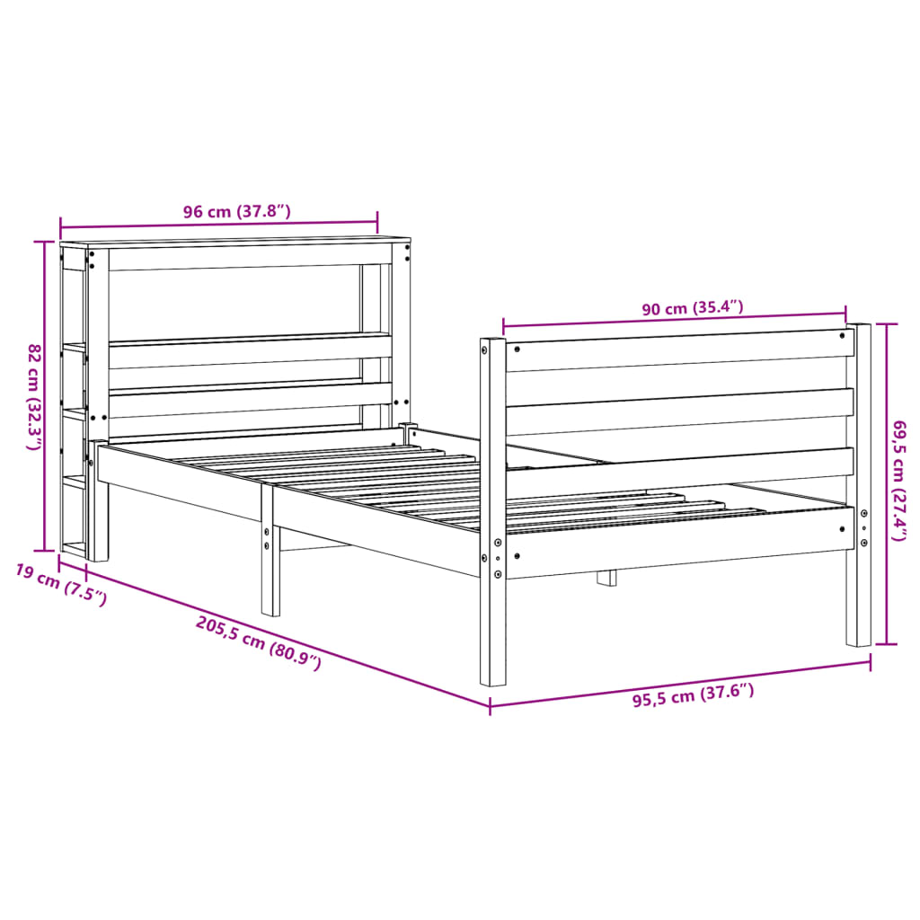 vidaXL Massivholzbett ohne Matratze 90x200 Kiefernholz