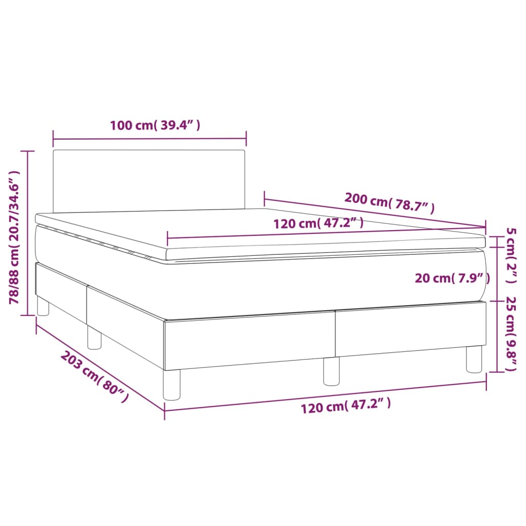 vidaXL Boxspringbett mit Matratze & LED Grau 120x200 cm Kunstleder