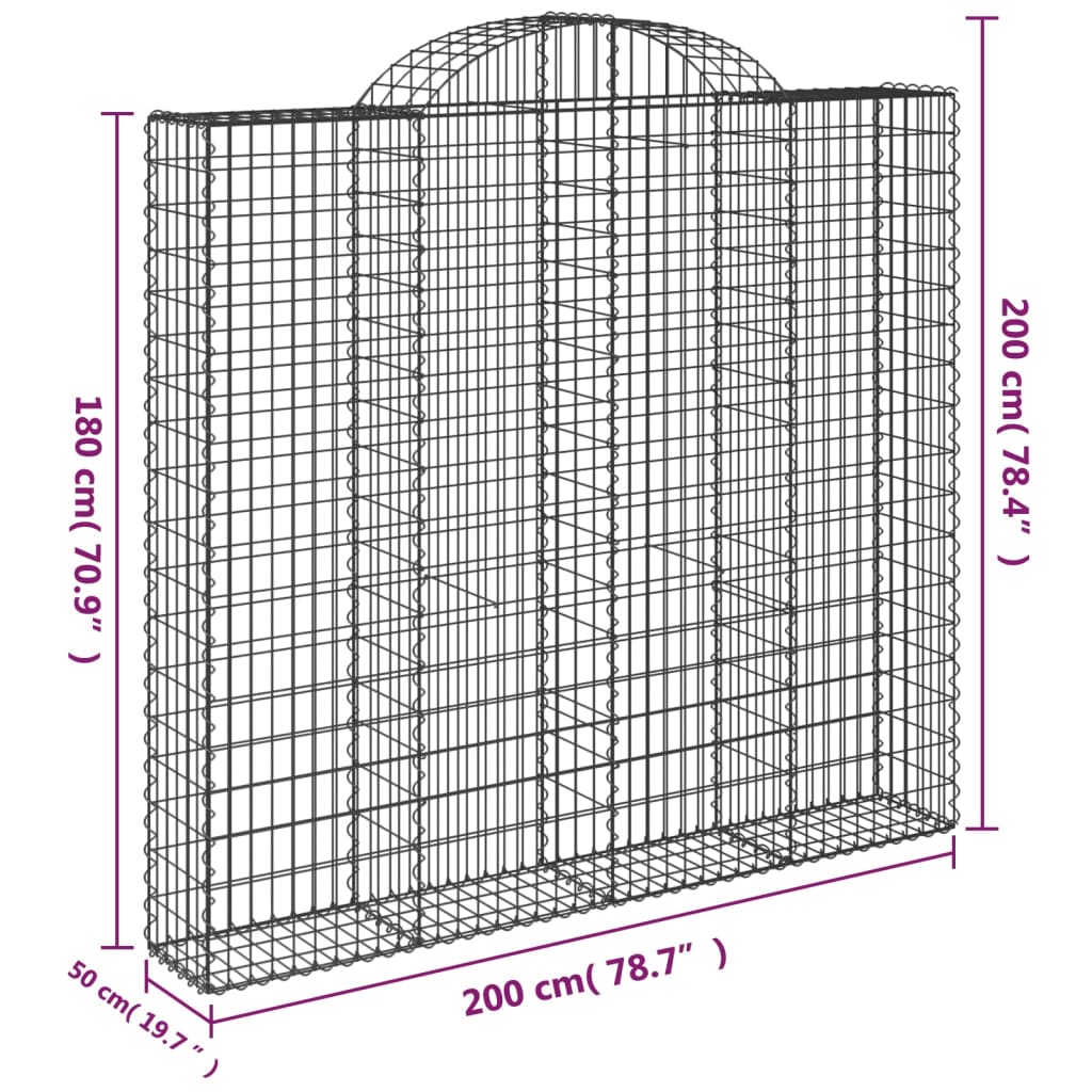 vidaXL Gabionen mit Hochbogen 2 Stk. 200x50x180/200cm Verzinktes Eisen