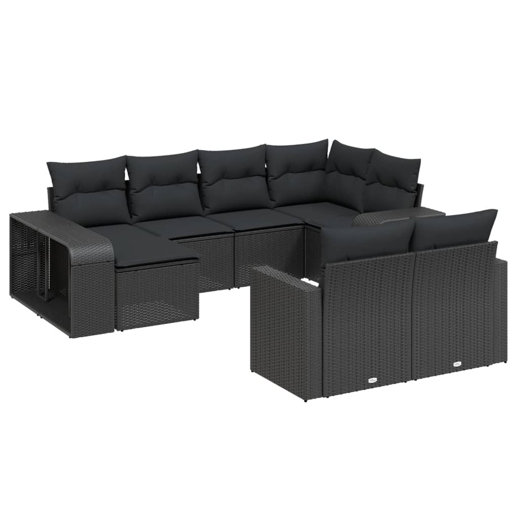 vidaXL 10-tlg. Garten-Sofagarnitur mit Kissen Schwarz Poly Rattan