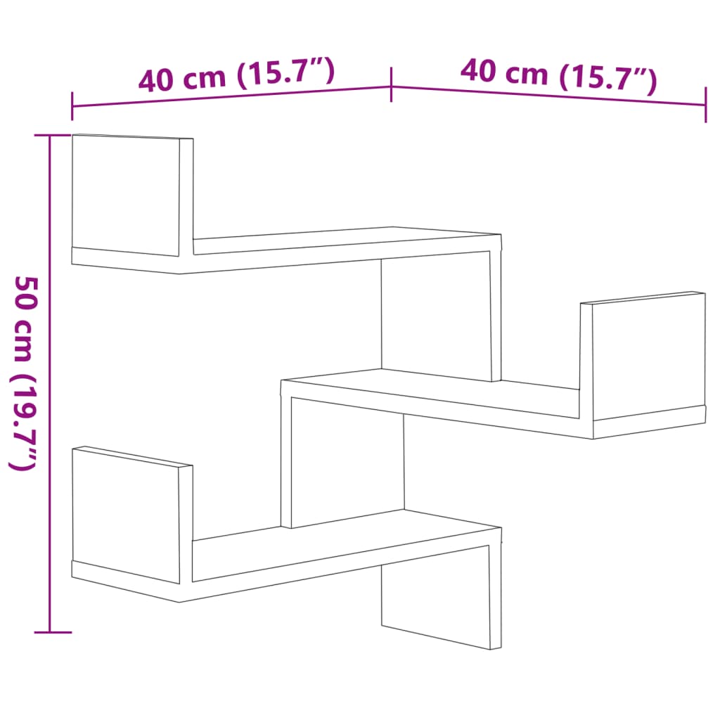 vidaXL Wand-Eckregale 2 Stk. Betongrau 40x40x50 cm Holzwerkstoff