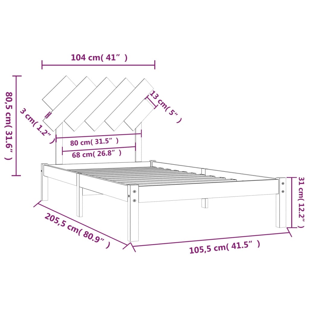 vidaXL Massivholzbett Weiß 100x200 cm