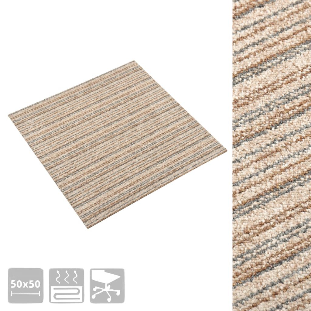 vidaXL Teppichfliesen 20 Stk. 5 m² 50x50 cm Gestreift Beige