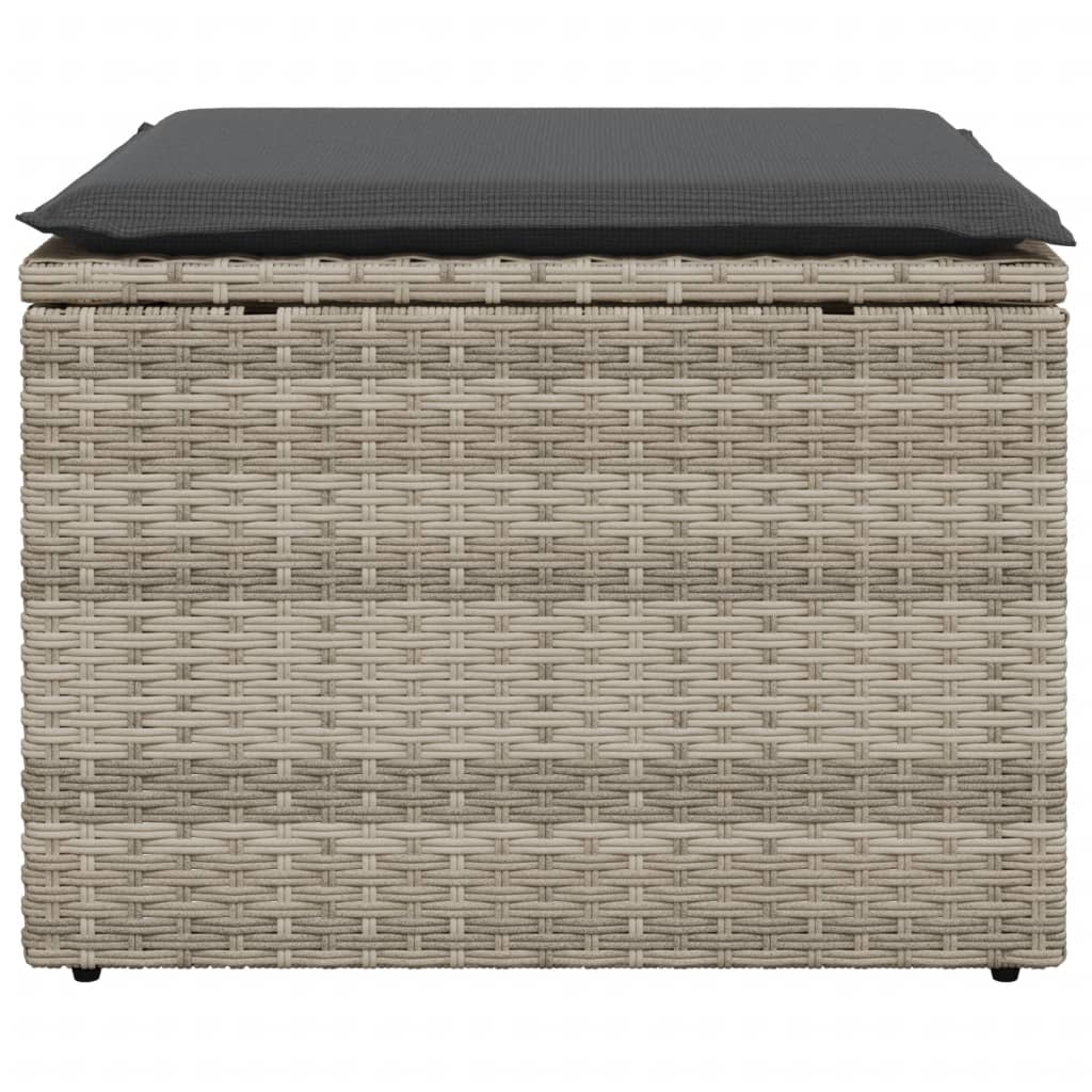 vidaXL Gartenhocker mit Kissen Hellgrau 55x55x37 cm Poly Rattan