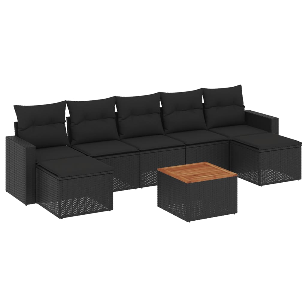 vidaXL 8-tlg. Garten-Sofagarnitur mit Kissen Schwarz Poly Rattan