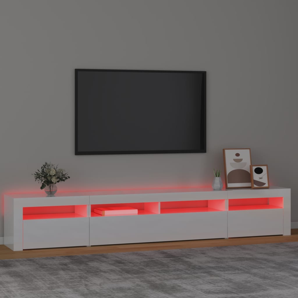 vidaXL TV-Schrank mit LED-Leuchten Hochglanz-Weiß 240x35x40 cm