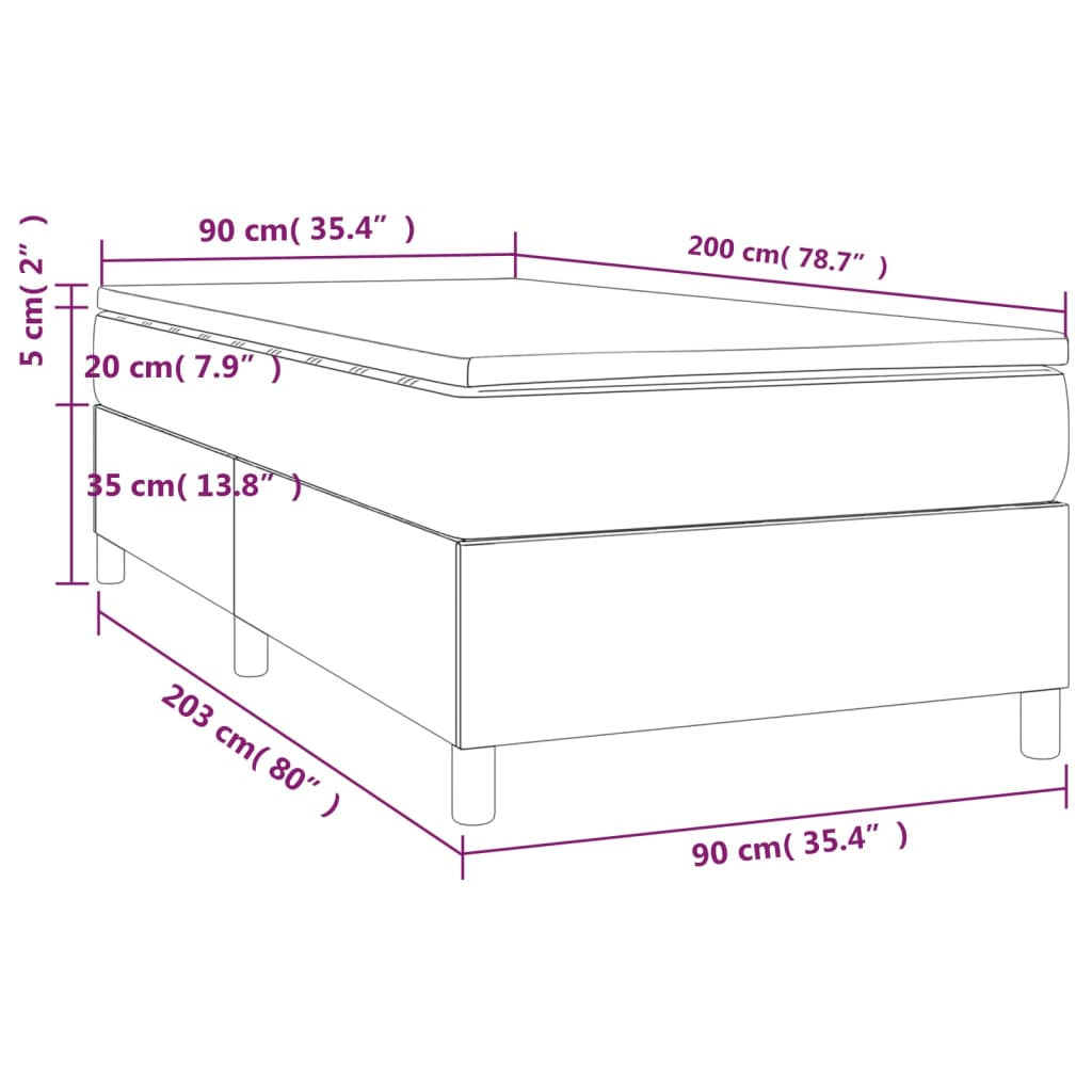 vidaXL Boxspringbett mit Matratze Hellgrau 90x200 cm Stoff