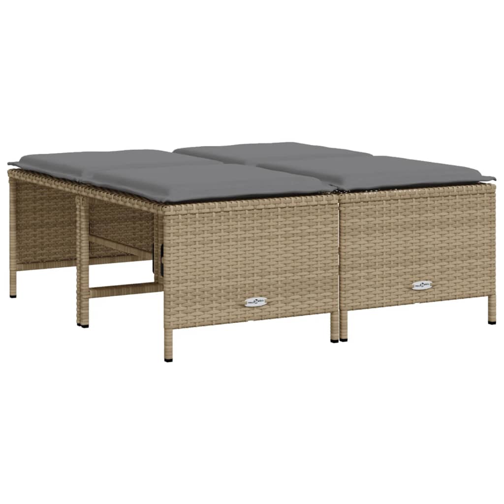 vidaXL Gartenhocker mit Kissen 4 Stk. Beige Poly Rattan