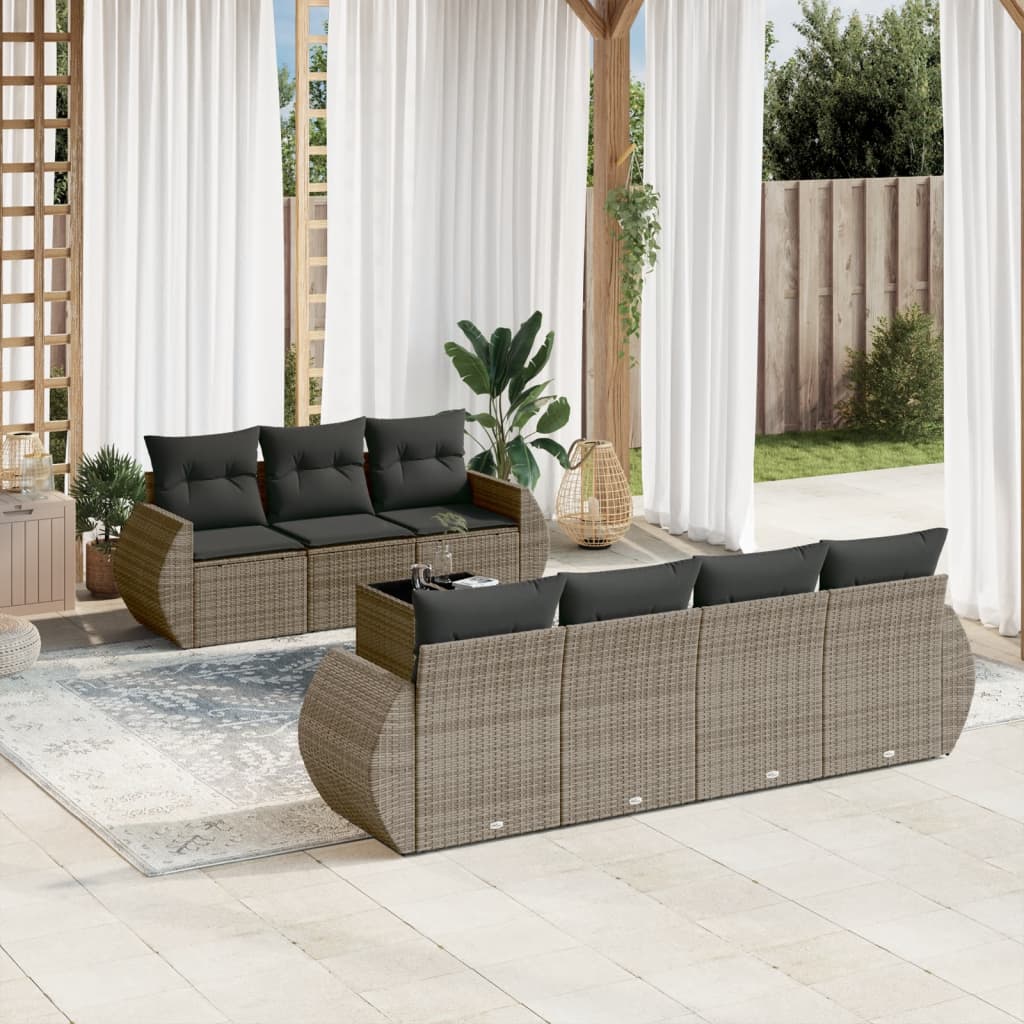 vidaXL 8-tlg. Garten-Sofagarnitur mit Kissen Grau Poly Rattan