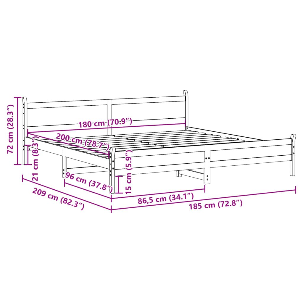 vidaXL Massivholzbett ohne Matratze Weiß 180x200 cm Kiefernholz