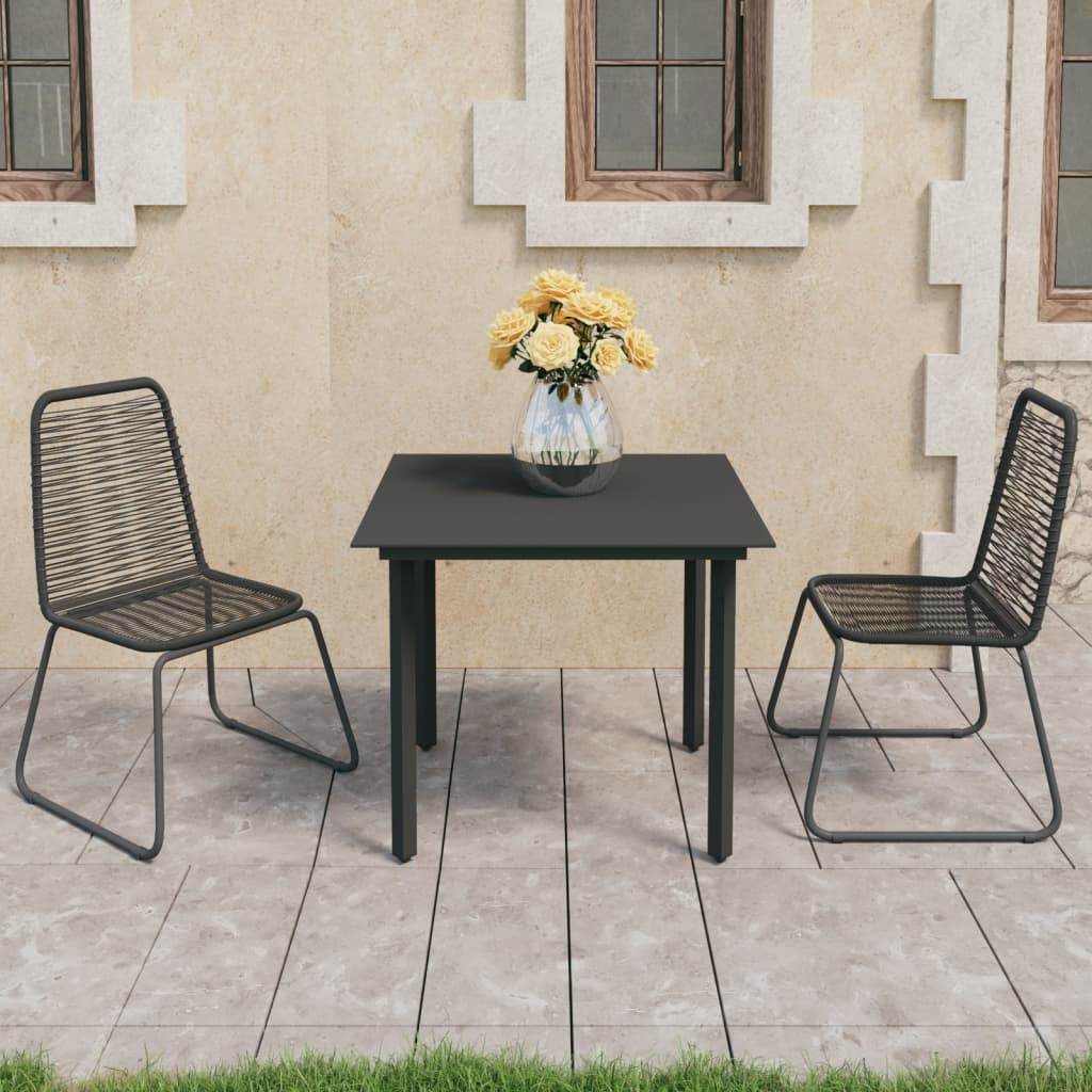 vidaXL 3-tlg. Garten-Essgruppe PVC Rattan Schwarz