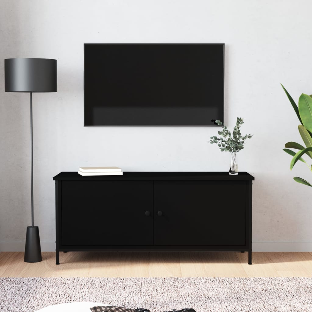 vidaXL TV-Schrank mit Türen Schwarz 102x35x45 cm Holzwerkstoff