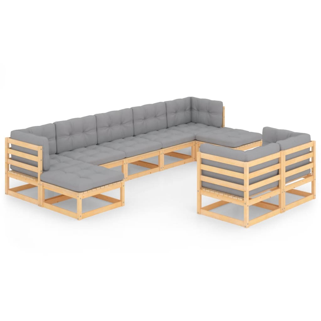 vidaXL 9-tlg. Garten-Lounge-Set mit Kissen Massivholz Kiefer