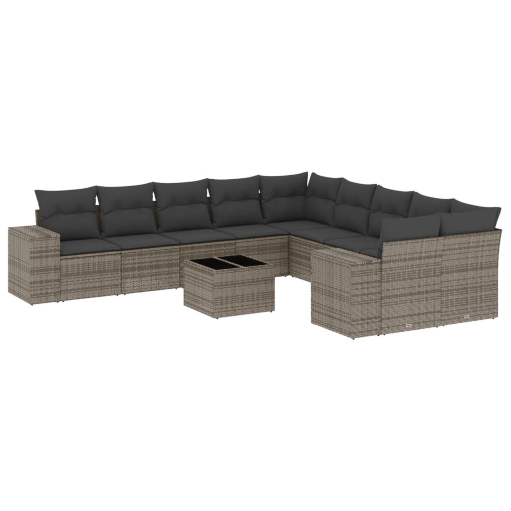 vidaXL 11-tlg. Garten-Sofagarnitur mit Kissen Grau Poly Rattan