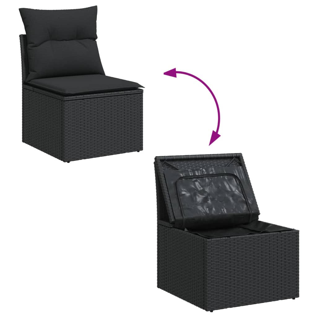 vidaXL 7-tlg. Garten-Sofagarnitur mit Kissen Schwarz Poly Rattan