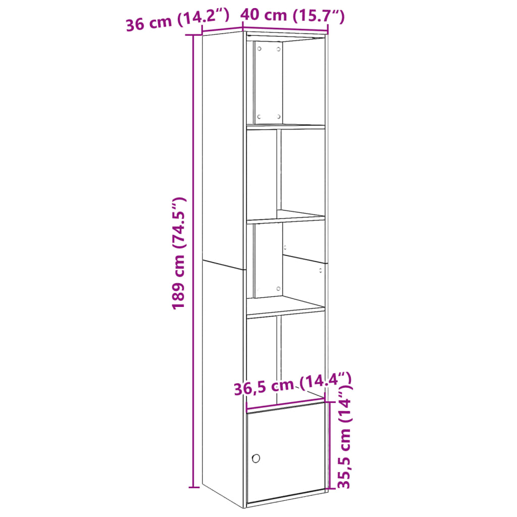 vidaXL Bücherregal Räuchereiche 40x36x189 cm Holzwerkstoff