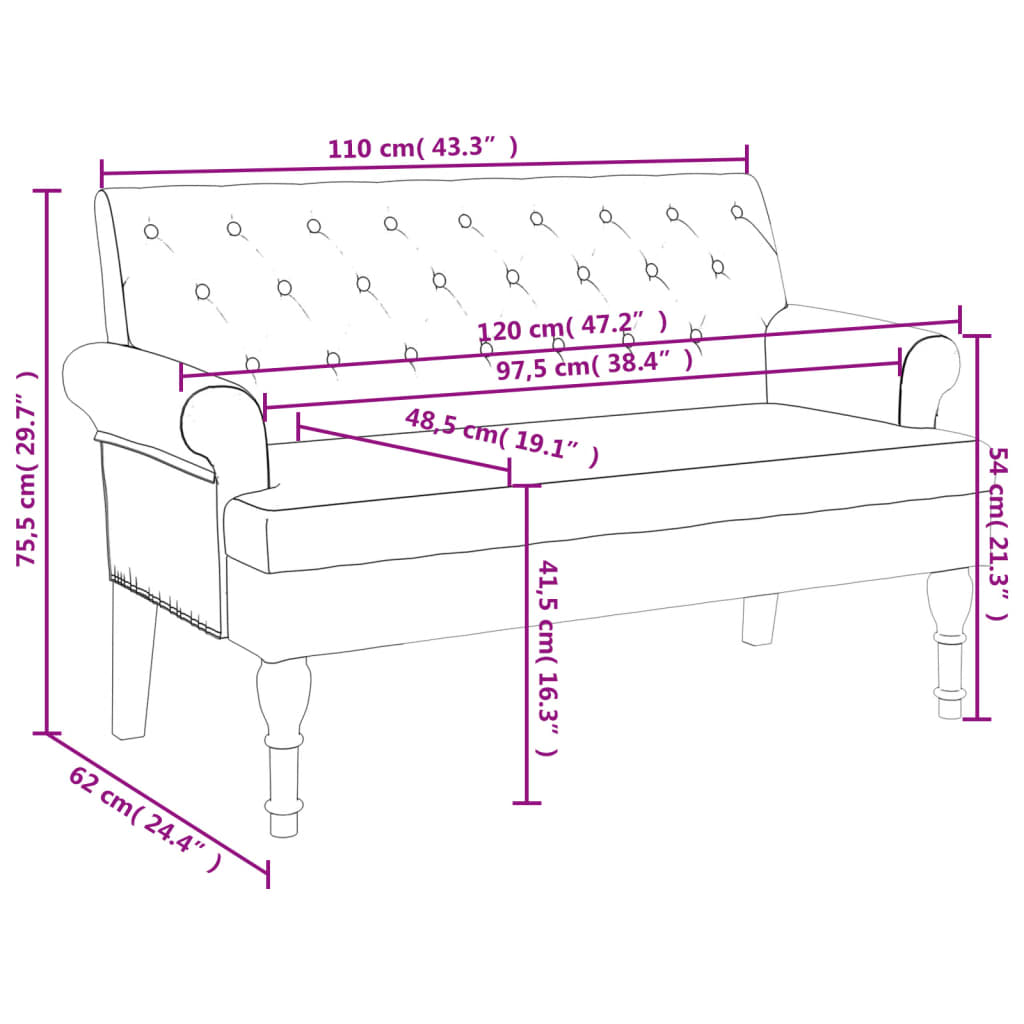 vidaXL Sitzbank mit Rückenlehne Dunkelgrün 120x62x75,5 cm Stoff