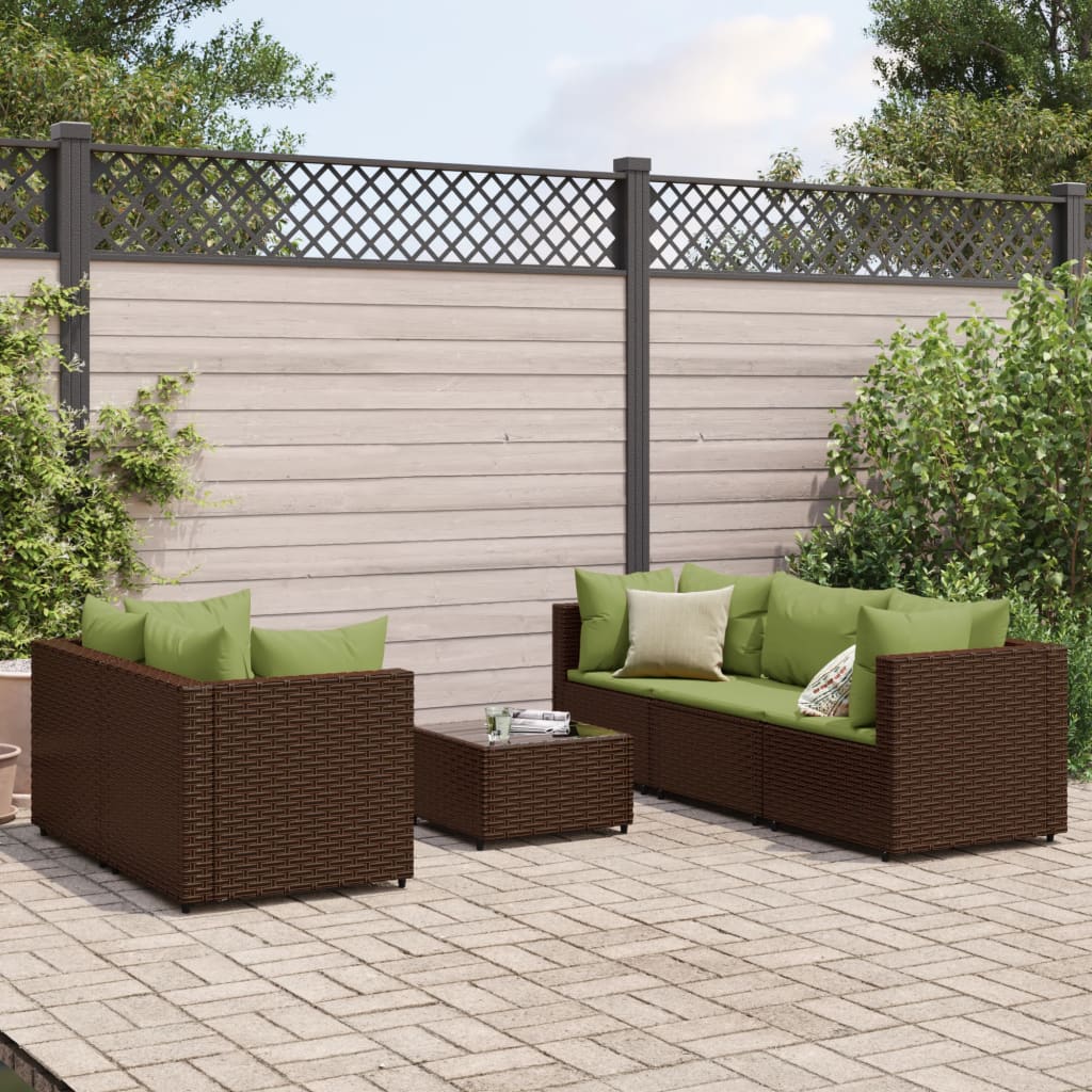 vidaXL 6-tlg. Garten-Lounge-Set mit Kissen Braun Poly Rattan