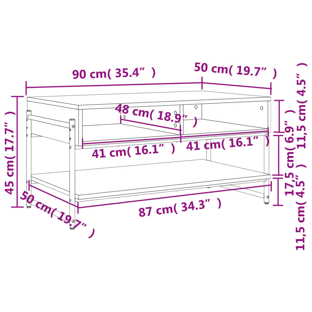 vidaXL Couchtisch Sonoma-Eiche 90x50x45 cm Holzwerkstoff