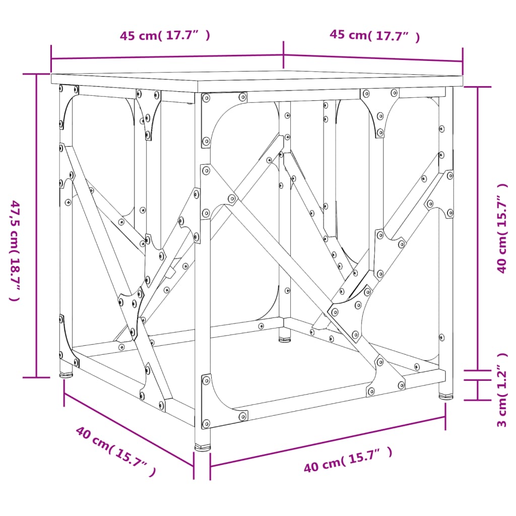 vidaXL Couchtisch Räuchereiche 45x45x47,5 cm Holzwerkstoff