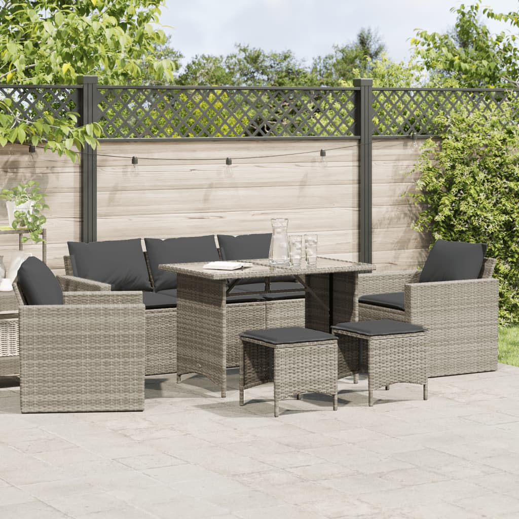 vidaXL 6-tlg. Garten-Sofagarnitur mit Kissen Hellgrau Poly Rattan