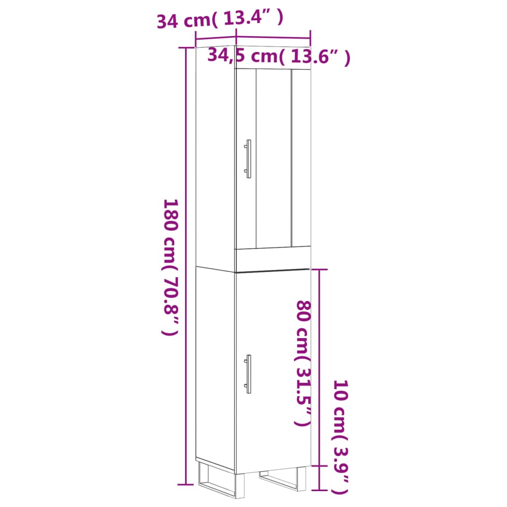 vidaXL Highboard Räuchereiche 34,5x34x180 cm Holzwerkstoff