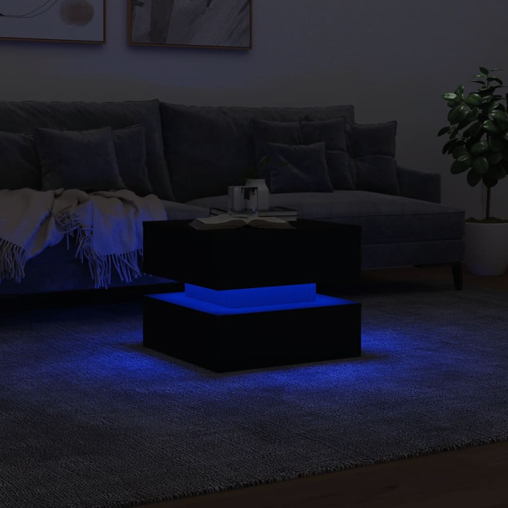 vidaXL Couchtisch mit LED-Leuchten Schwarz 50x50x40 cm