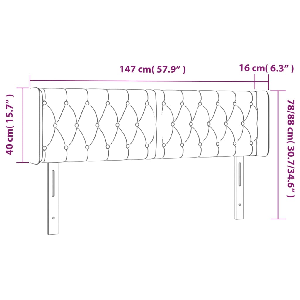 vidaXL Kopfteil mit Ohren Dunkelgrau 147x16x78/88 cm Samt