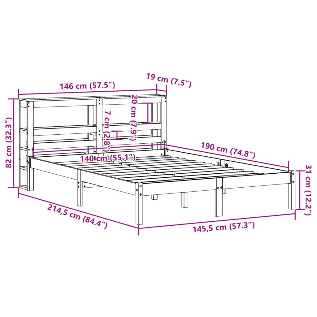 vidaXL Bettgestell mit Kopfteil ohne Matratze Wachsbraun 140x190 cm