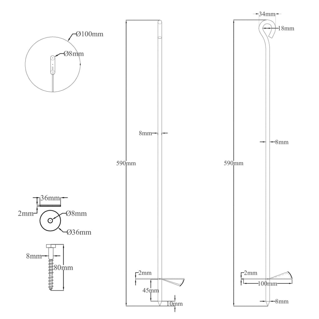 vidaXL Erdanker 4 Stk. 10×60 cm Verzinktes Metall