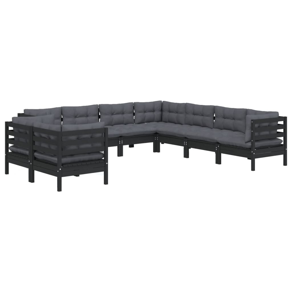 vidaXL 9-tlg. Garten-Lounge-Set mit Kissen Schwarz Massivholz Kiefer