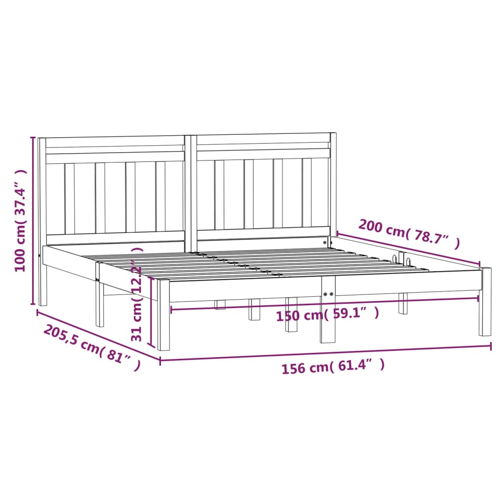 vidaXL Massivholzbett Schwarz 150x200 cm