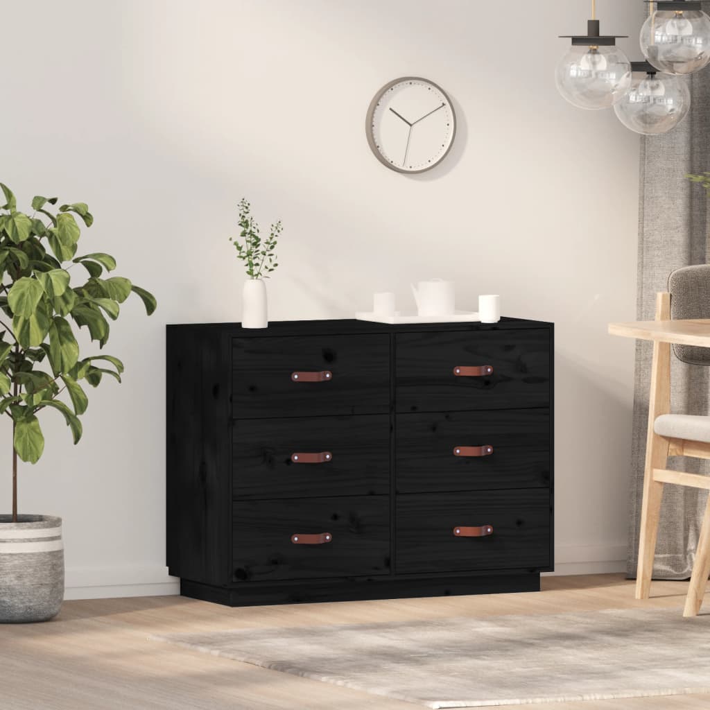 vidaXL Sideboard Schwarz 100x40x75 cm Massivholz Kiefer