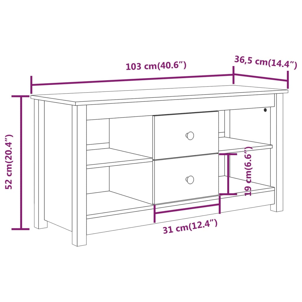 vidaXL TV-Schrank Honigbraun 103x36,5x52 cm Massivholz Kiefer