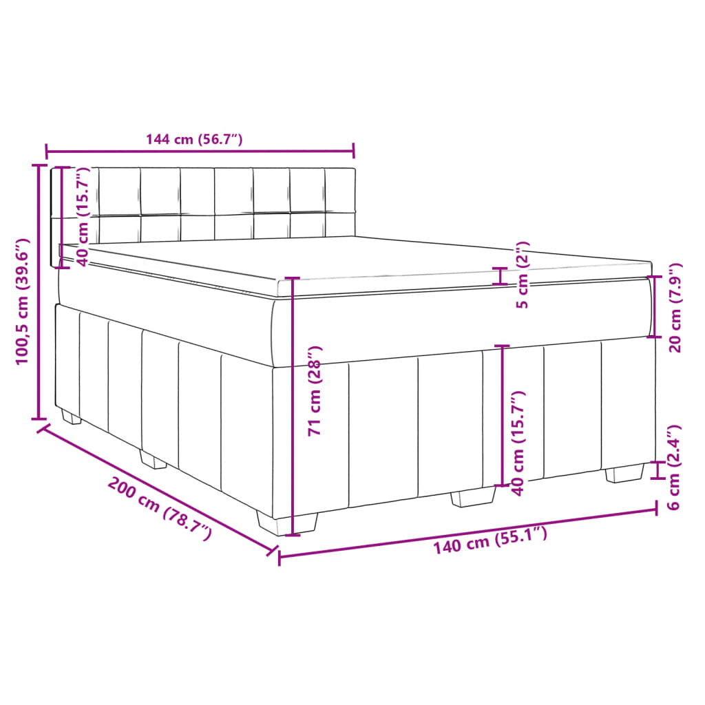 vidaXL Boxspringbett mit Matratze Schwarz 140x200 cm Stoff