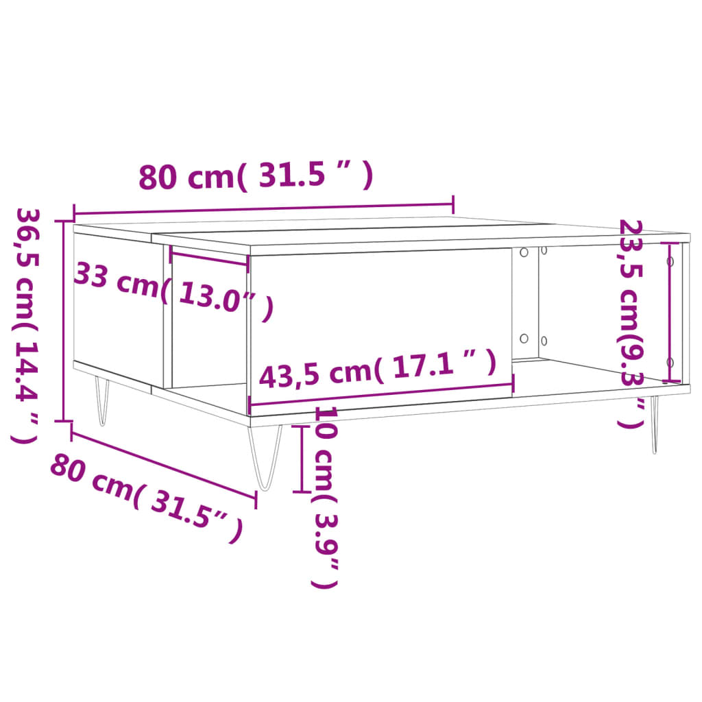 vidaXL Couchtisch Braun Eichen-Optik 80x80x36,5 cm Holzwerkstoff