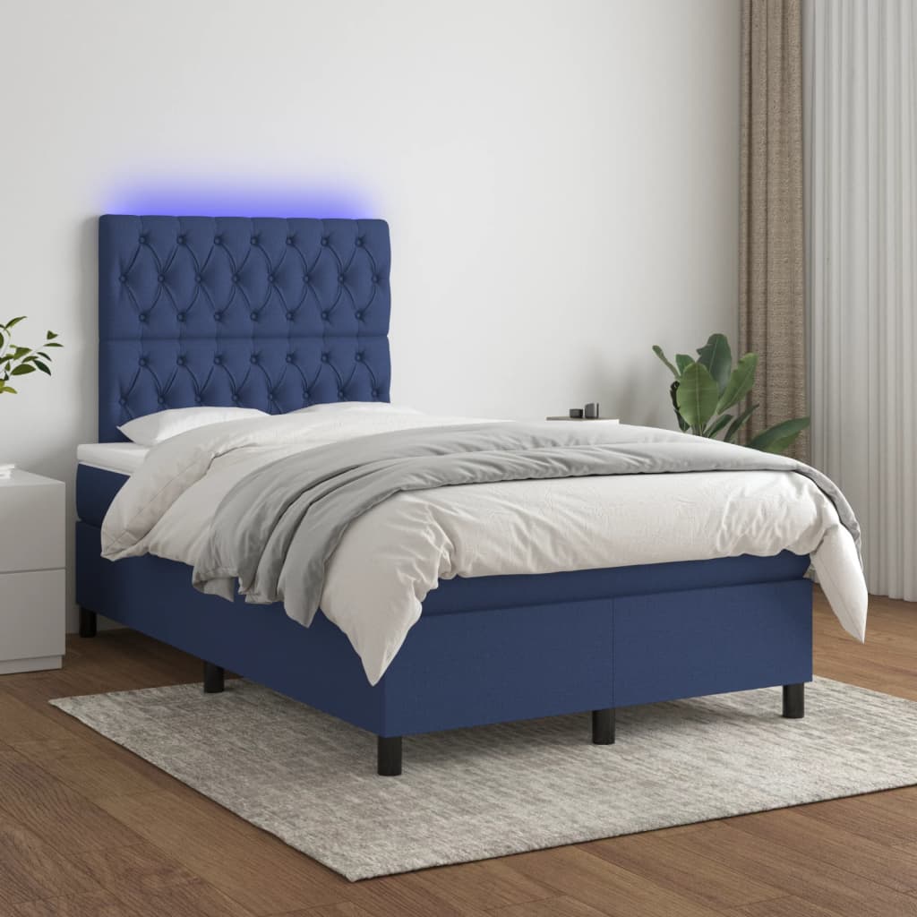 vidaXL Boxspringbett mit Matratze & LED Blau 120x200 cm Stoff