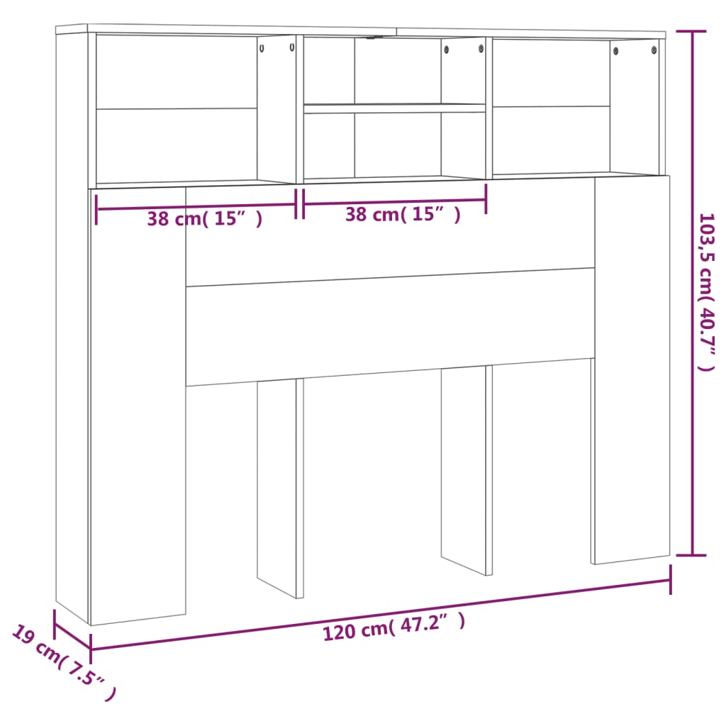 vidaXL Bett-Kopfteil mit Ablagen Betongrau 120x19x103,5 cm