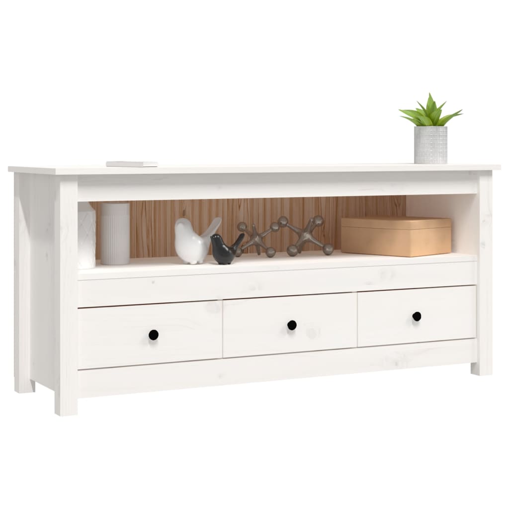 vidaXL TV-Schrank Weiß 114x35x52 cm Massivholz Kiefer