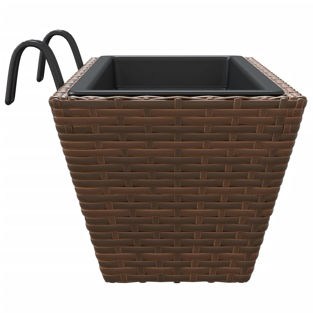 vidaXL Pflanzkübel mit Haken 2 Stk. Braun Poly Rattan