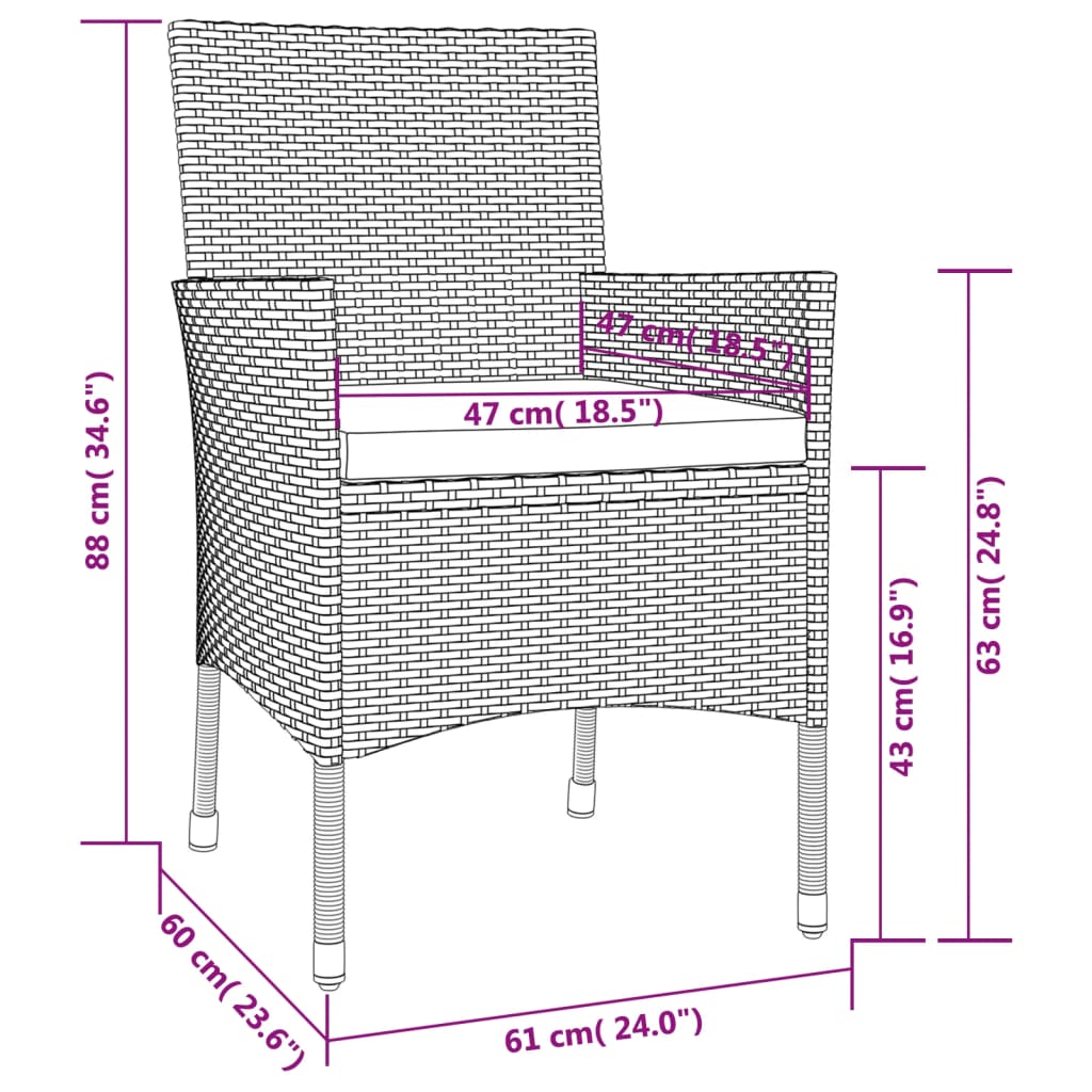 vidaXL 9-tlg. Garten-Essgruppe mit Kissen Schwarz Poly Rattan