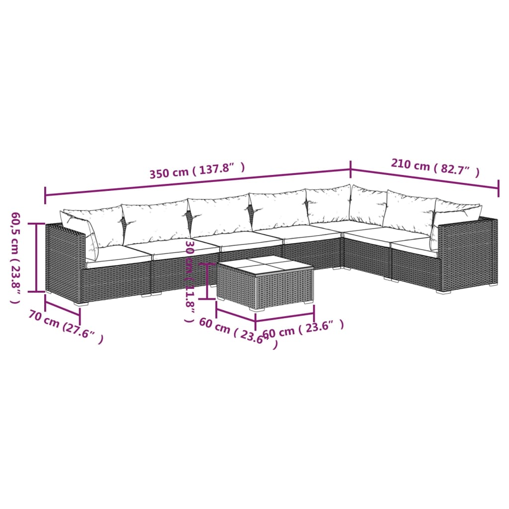 vidaXL 8-tlg. Garten-Lounge-Set mit Kissen Poly Rattan Braun