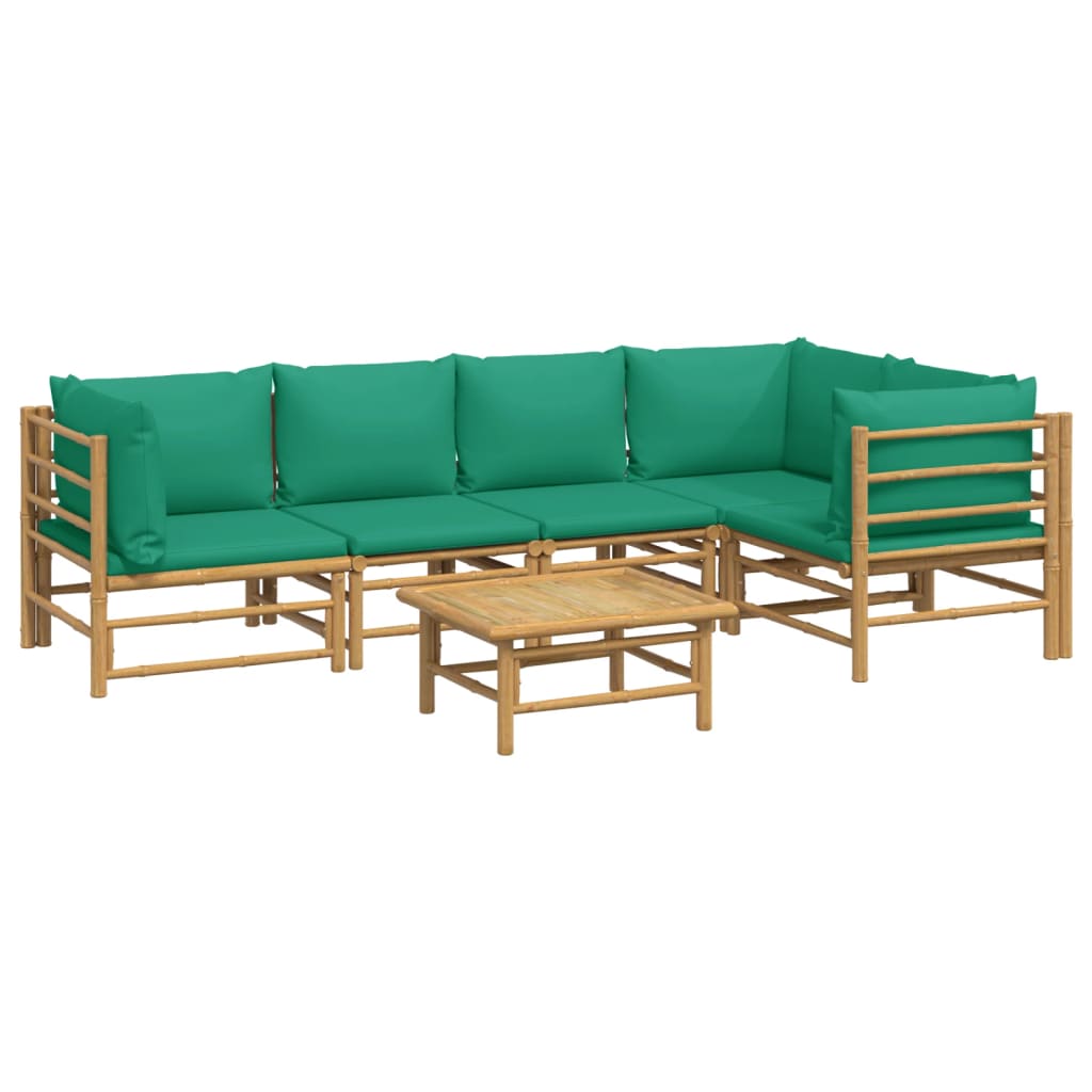 vidaXL 6-tlg. Garten-Lounge-Set mit Grünen Kissen Bambus