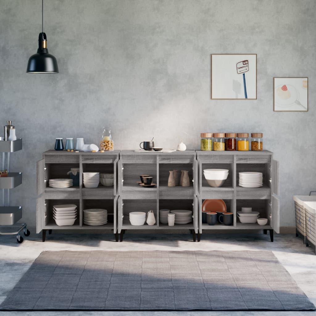 vidaXL Sideboards 3 Stk. Grau Sonoma 60x35x70 cm Holzwerkstoff