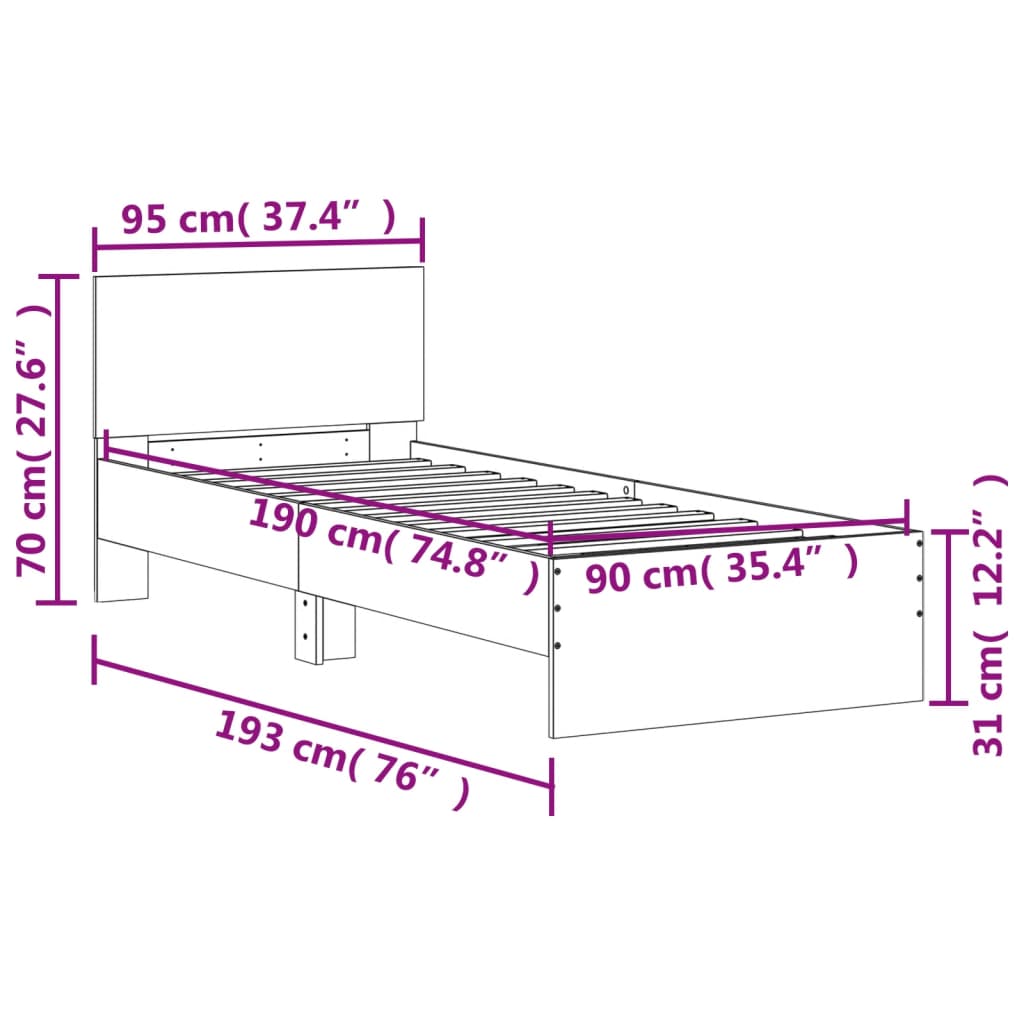 vidaXL Bettgestell mit Kopfteil Weiß 90x190 cm Holzwerkstoff