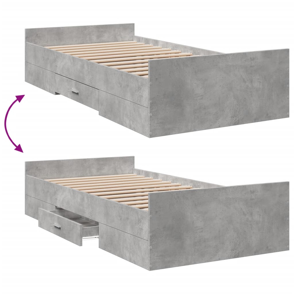 vidaXL Bettgestell mit Schubladen Betongrau 75x190 cm Holzwerkstoff