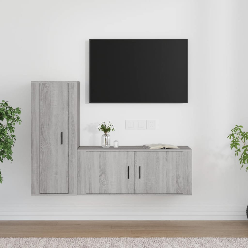 vidaXL 2-tlg. TV-Schrank-Set Grau Sonoma Holzwerkstoff