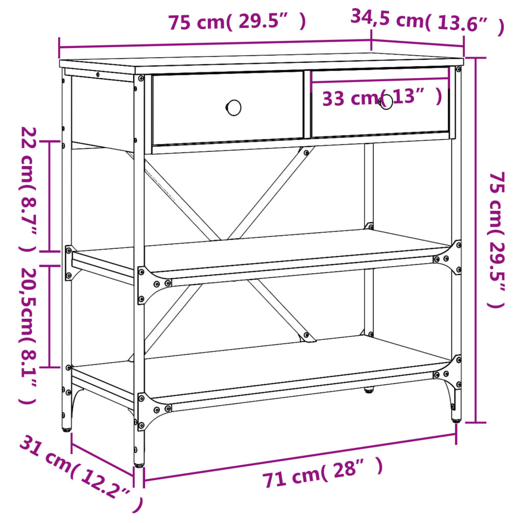 vidaXL Konsolentisch Sonoma-Eiche 75x34,5x75 cm Holzwerkstoff